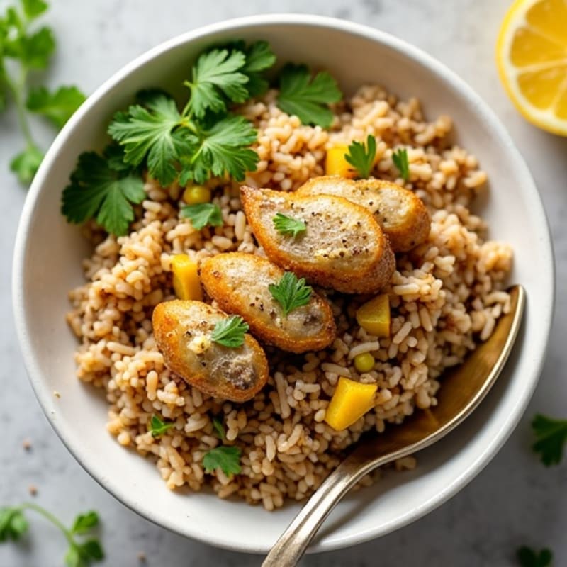 Lean Ground Turkey and Brown Rice Bowl with Lemon-Herb Sardines