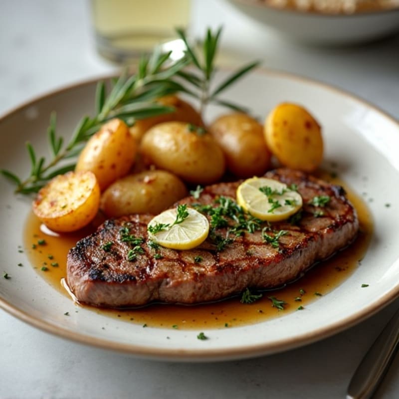 Herb-Garlic Butter Seared Steak with Roasted Baby Potatoes
