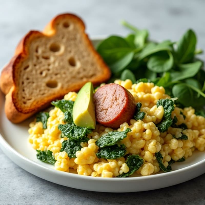 Egg White and Spinach Scramble with Turkey Sausage