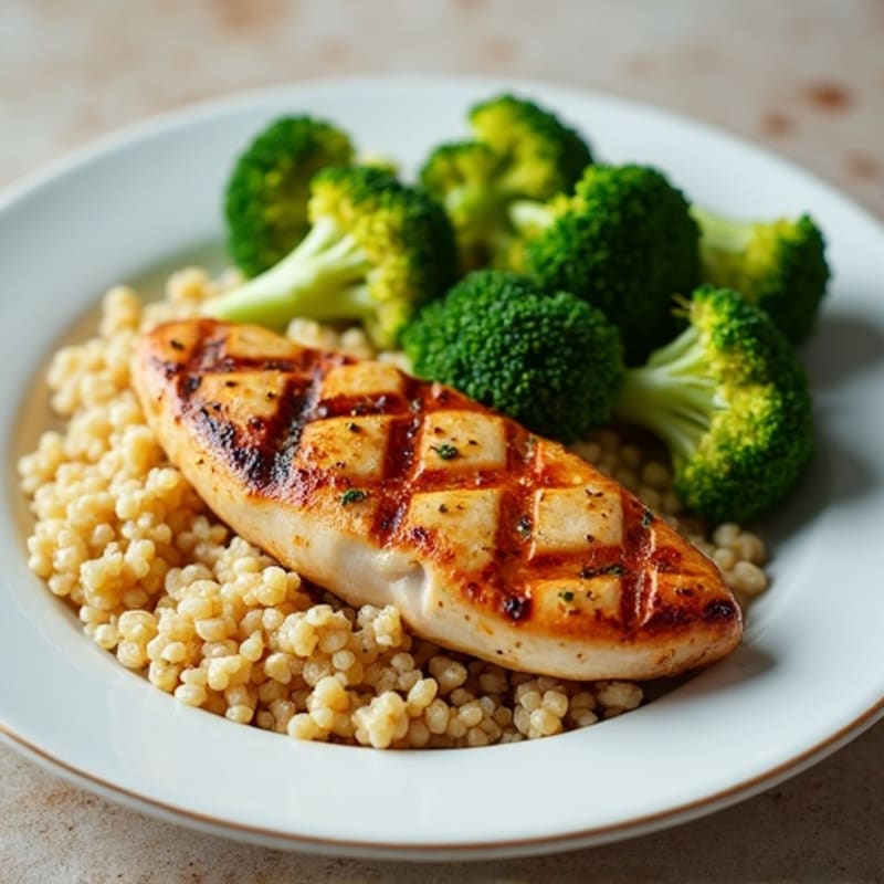 Grilled Chicken Breast with Quinoa and Steamed Broccoli