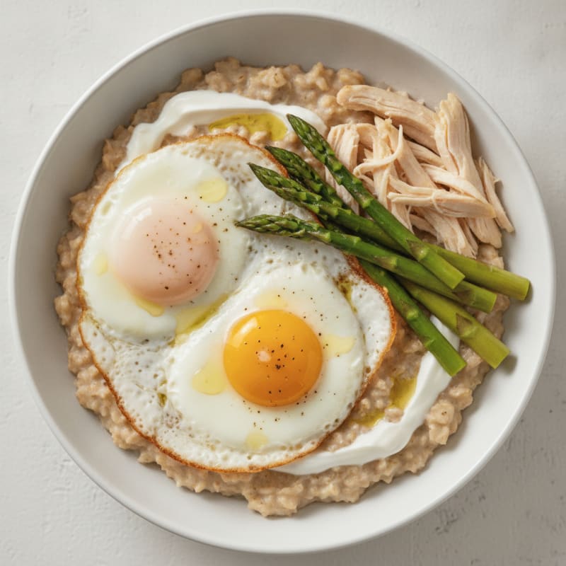 Pan-Fried Eggs with Oatmeal Protein Bowl