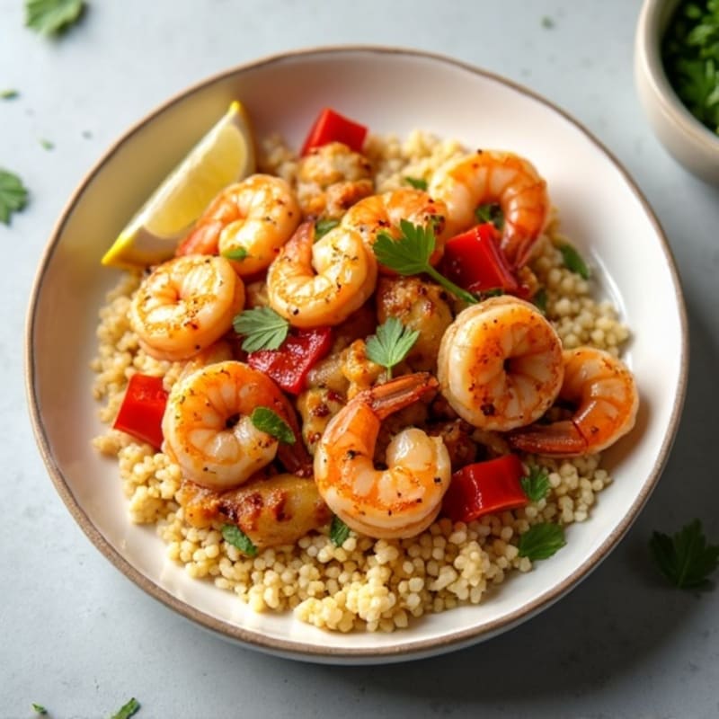 Spicy Shrimp and Chicken Cauliflower Rice Skillet