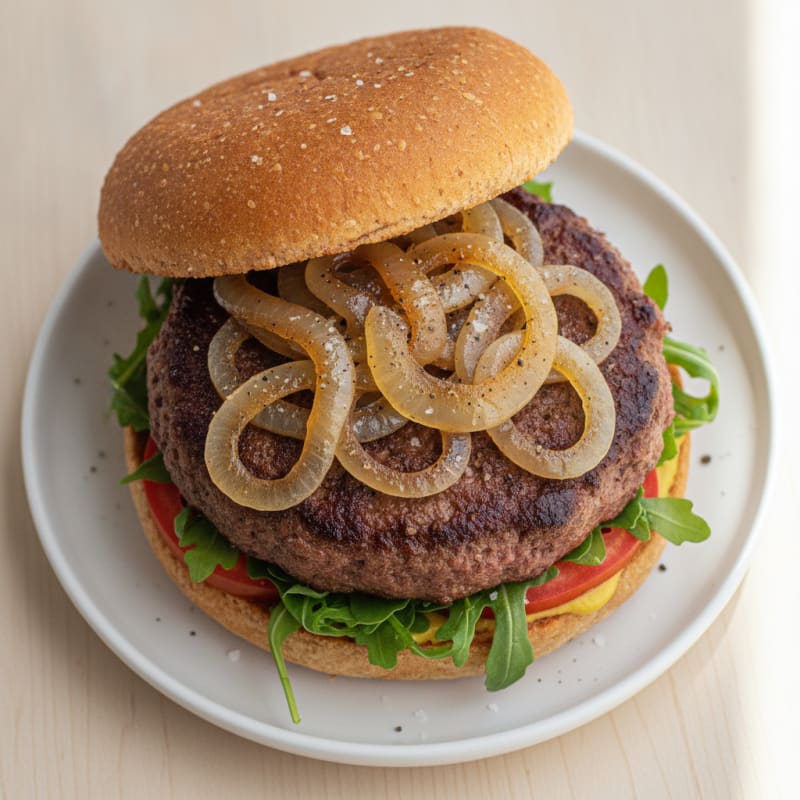 Bison Burger with Caramelized Onions