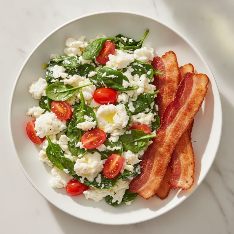 Egg White Spinach Scramble with Turkey Bacon