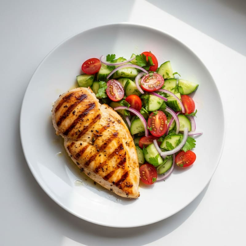 Grilled Chicken Breast with Cucumber Tomato Salad