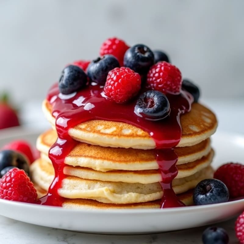 Fluffy Protein Pancakes with Berry Compote