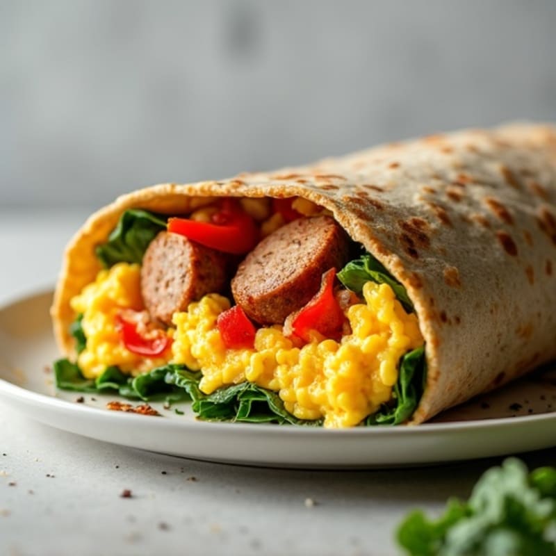 Hearty Egg and Lean Turkey Sausage Breakfast Burrito with Roasted Vegetables