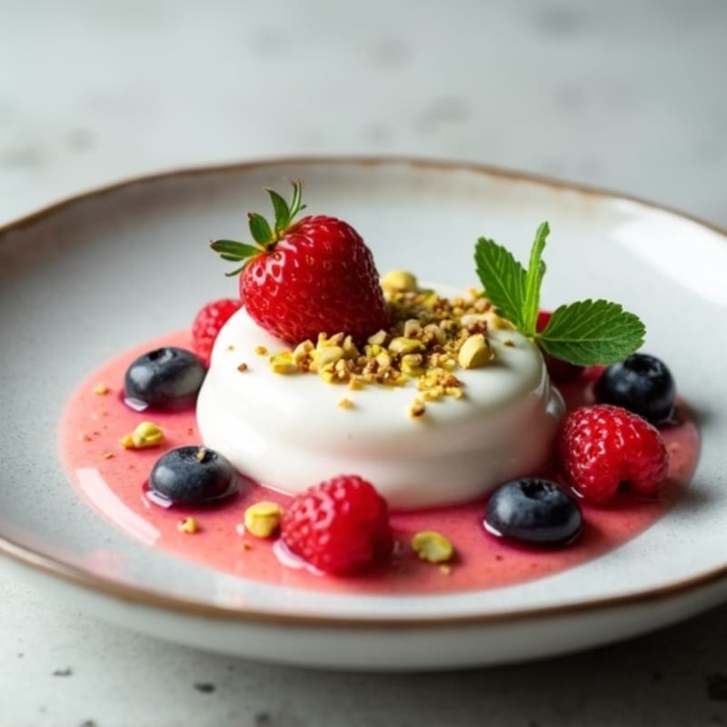 Greek Yogurt Protein Mousse with Pistachios and Mixed Berries