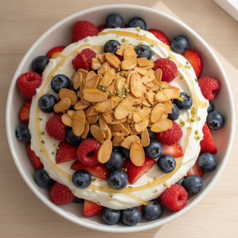 Greek Yogurt Protein Parfait with Mixed Berries and Almonds