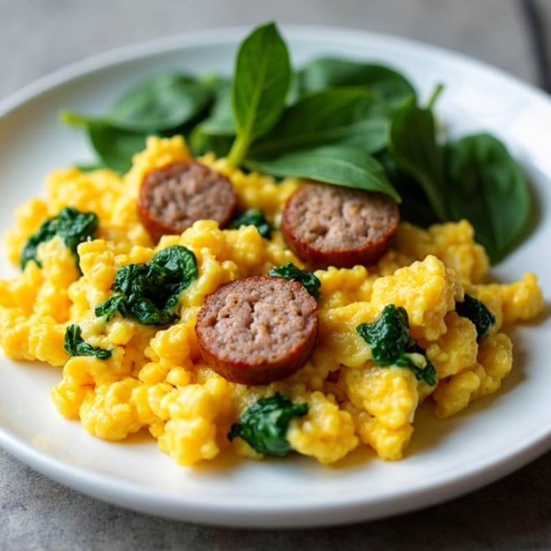 Scrambled Eggs with Spinach and Turkey Sausage