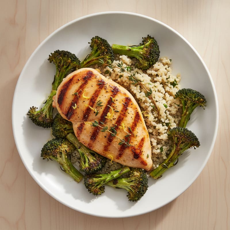 Grilled Chicken Breast with Quinoa and Roasted Broccoli