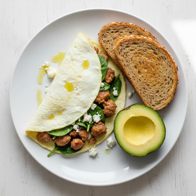 Egg White Spinach Omelet with Turkey Sausage