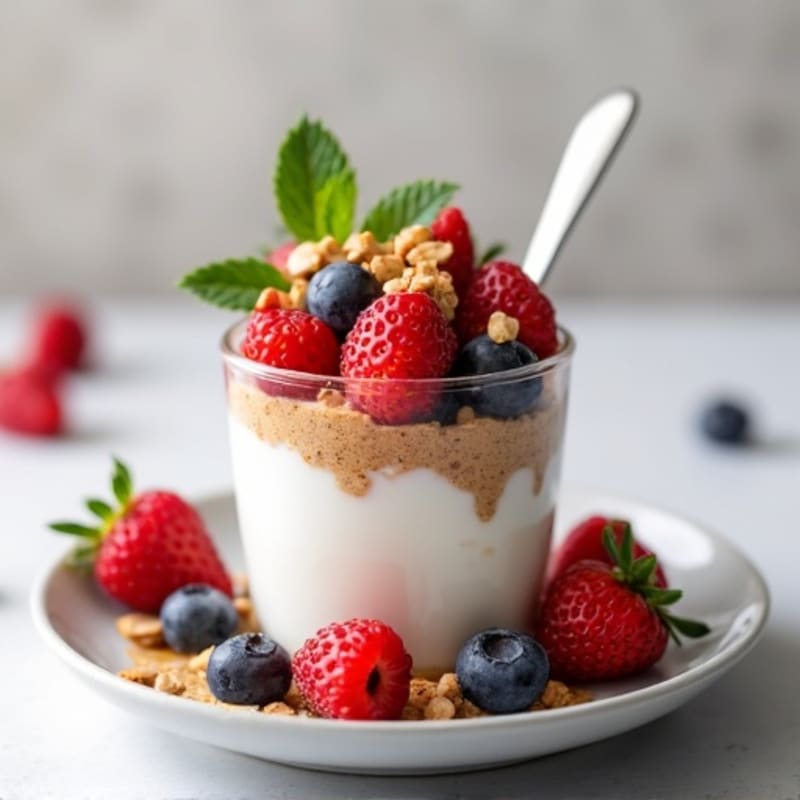 Greek Yogurt Protein Parfait with Mixed Berries and Almond Butter