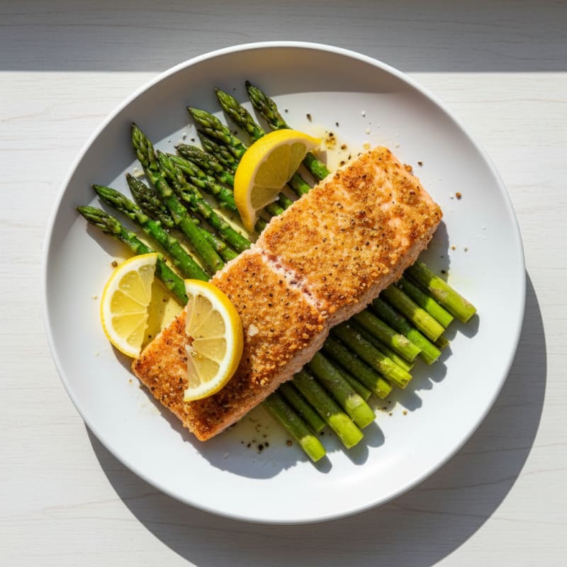 Golden Pan-Seared Salmon with Roasted Asparagus