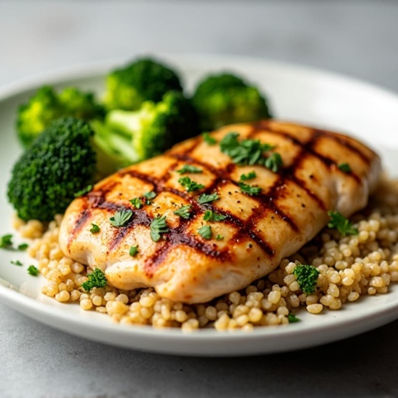 Grilled Chicken Breast with Roasted Broccoli and Quinoa