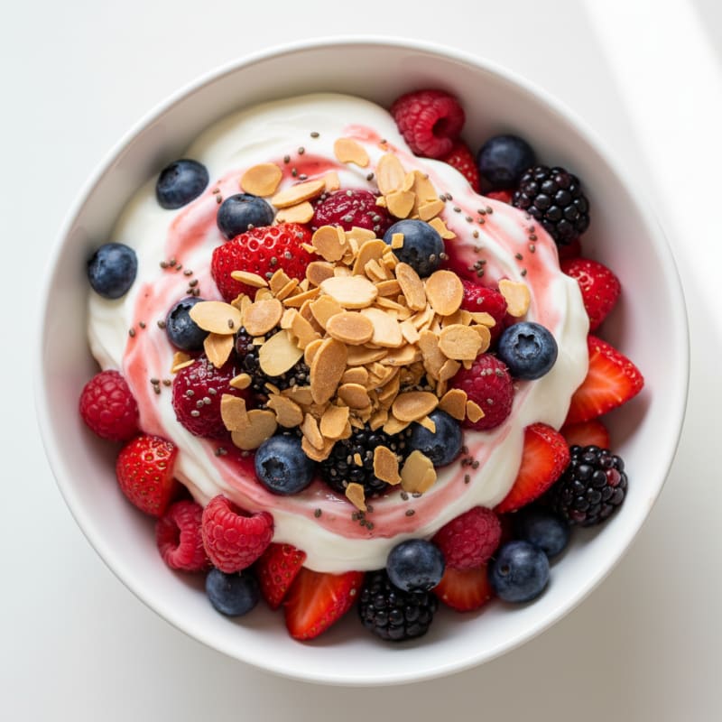 Greek Yogurt Protein Parfait with Mixed Berries and Almonds