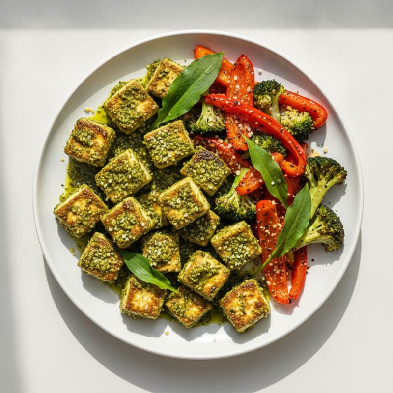 Wild Garlic Marinated Tofu with Roasted Vegetables