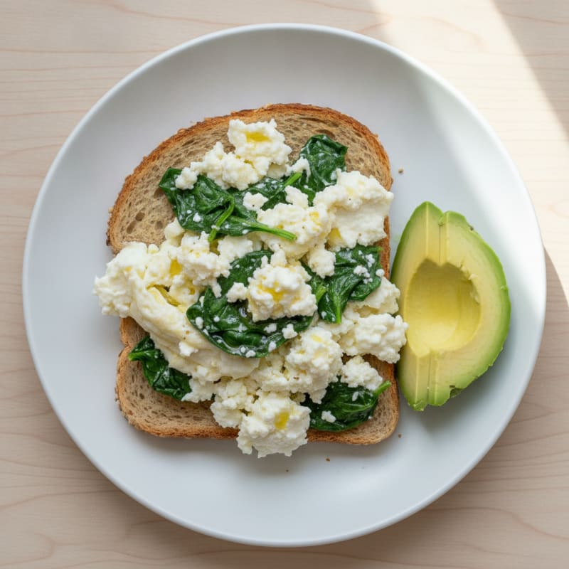Egg White Spinach Scramble with Cottage Cheese