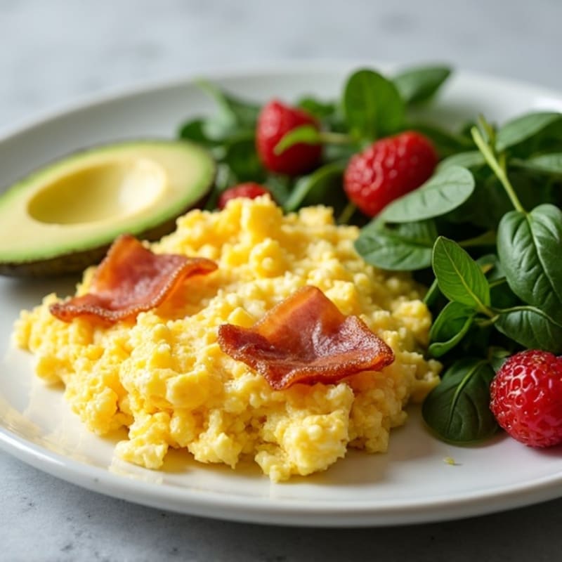 Cottage Cheese Egg White Scramble with Spinach and Turkey Bacon