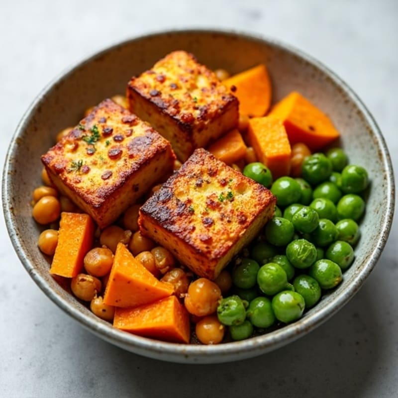 Crispy Baked Tofu with Roasted Sweet Potato Bowl