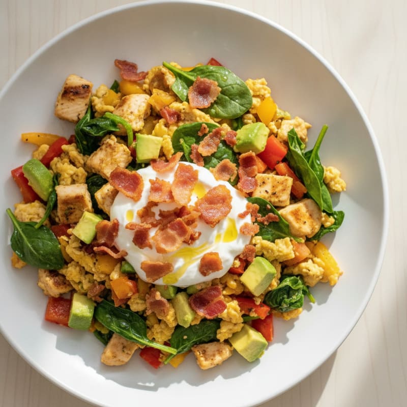 Egg and Chicken Veggie Scramble with Greek Yogurt