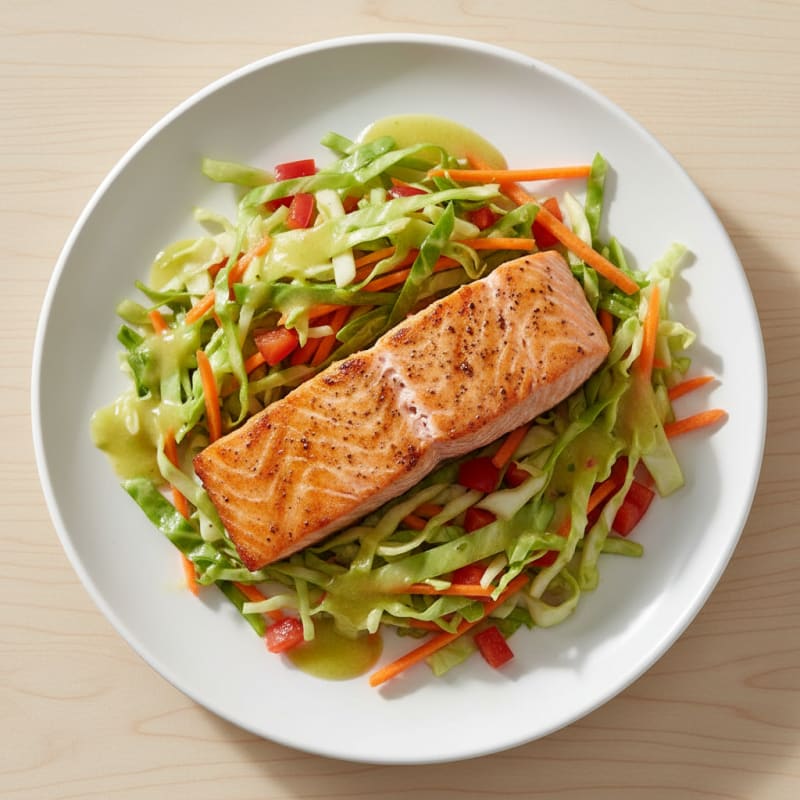 Grilled Salmon with Crunchy Vegetable Slaw