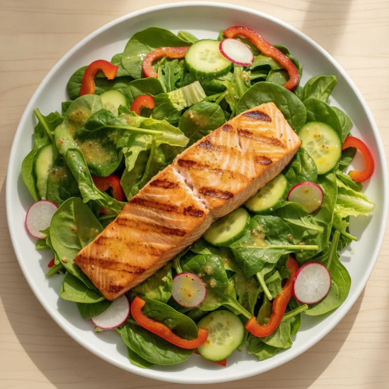 Grilled Salmon Salad with Crunchy Vegetables