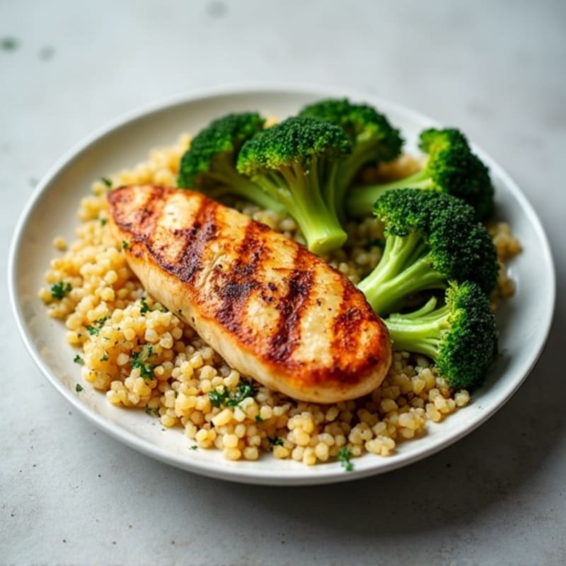 Grilled Chicken Breast with Roasted Broccoli and Quinoa