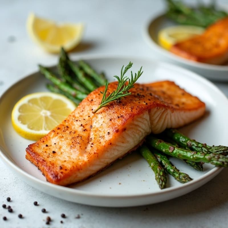 Crispy Pan-Seared Salmon with Roasted Asparagus