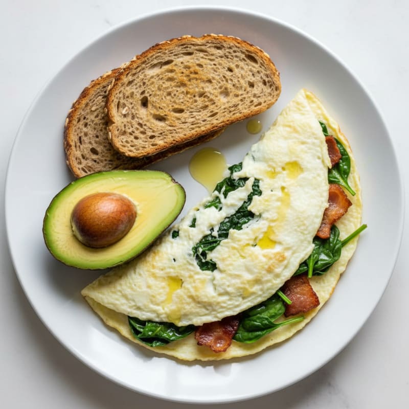 Egg White Omelet with Spinach and Turkey Bacon