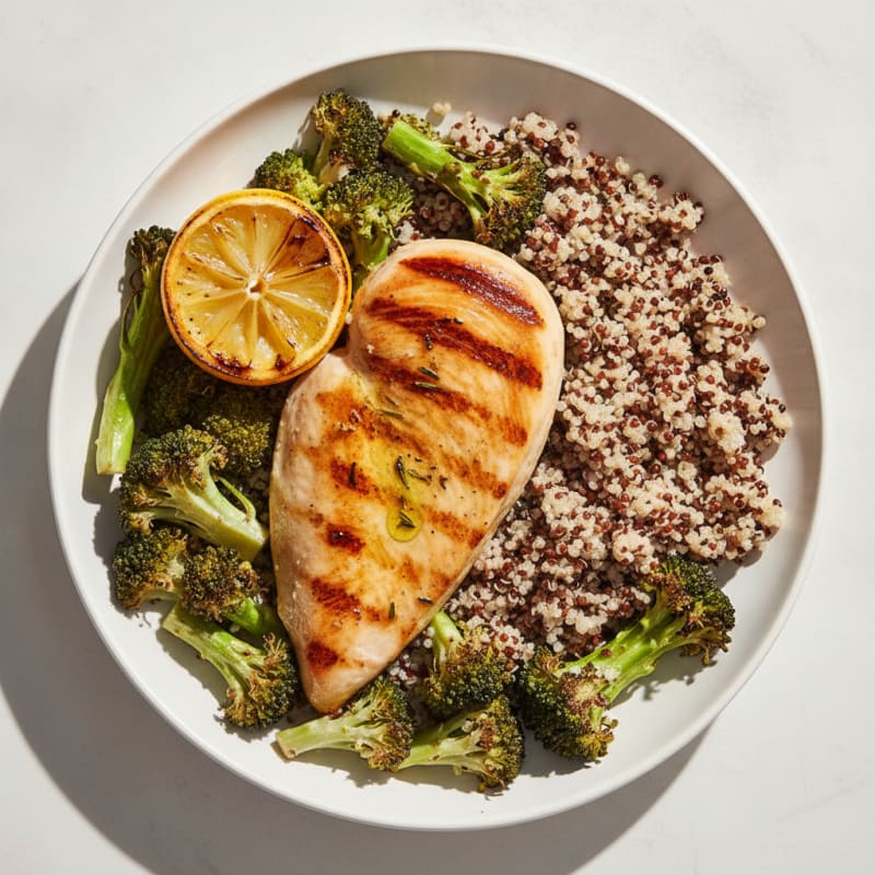 Grilled Chicken Breast with Quinoa and Roasted Broccoli
