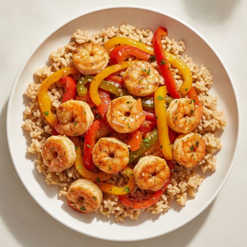 Garlic Shrimp and Peppers Rice Bowl
