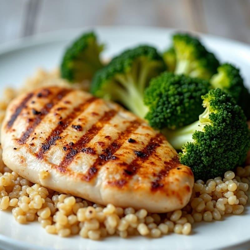 Grilled Chicken Breast with Quinoa and Roasted Broccoli