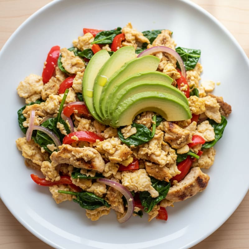 Egg White and Chicken Veggie Scramble