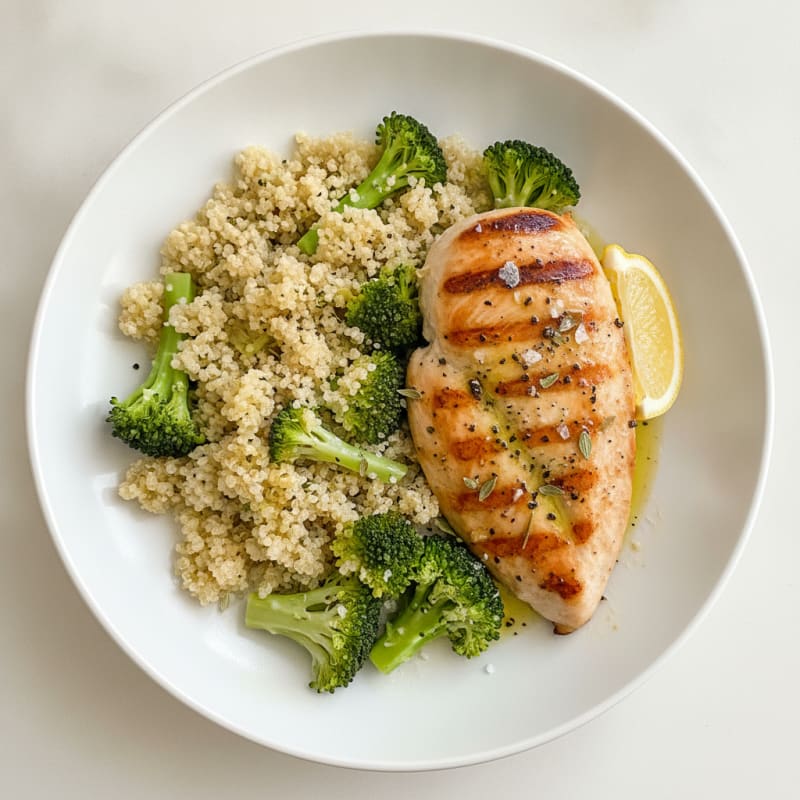 Grilled Chicken Breast with Quinoa and Steamed Broccoli