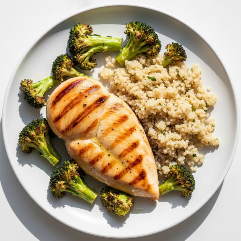 Grilled Chicken Breast with Quinoa and Roasted Broccoli