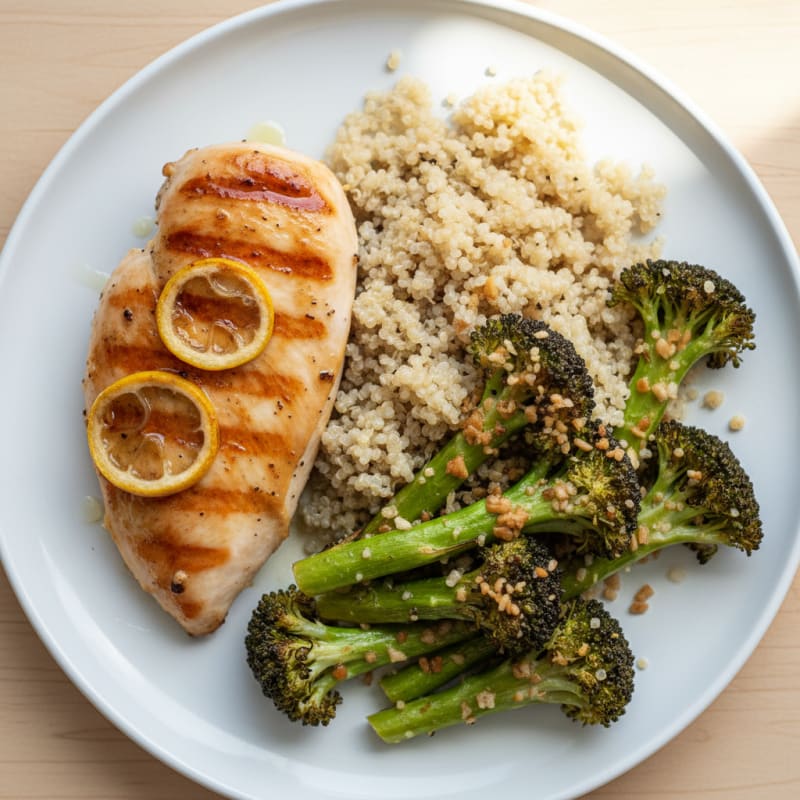 Grilled Chicken Breast with Quinoa and Roasted Broccoli