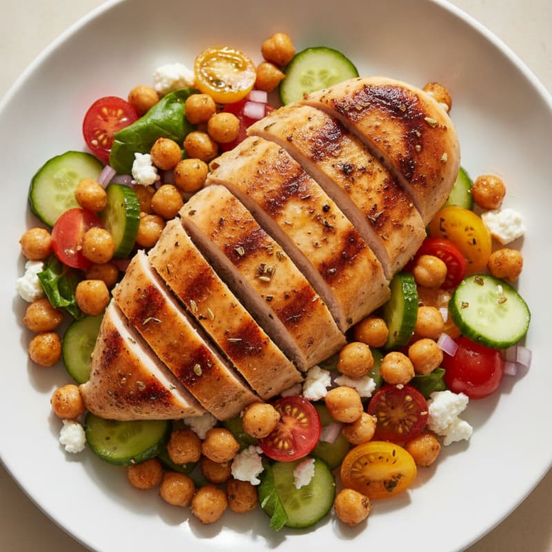 Grilled Chicken Breast with Crunchy Chickpea Salad