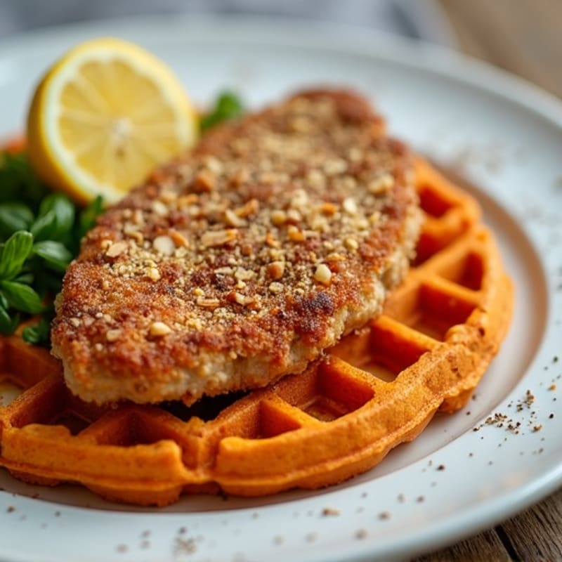 Crispy Almond-Crusted Chicken with Sweet Potato Waffles