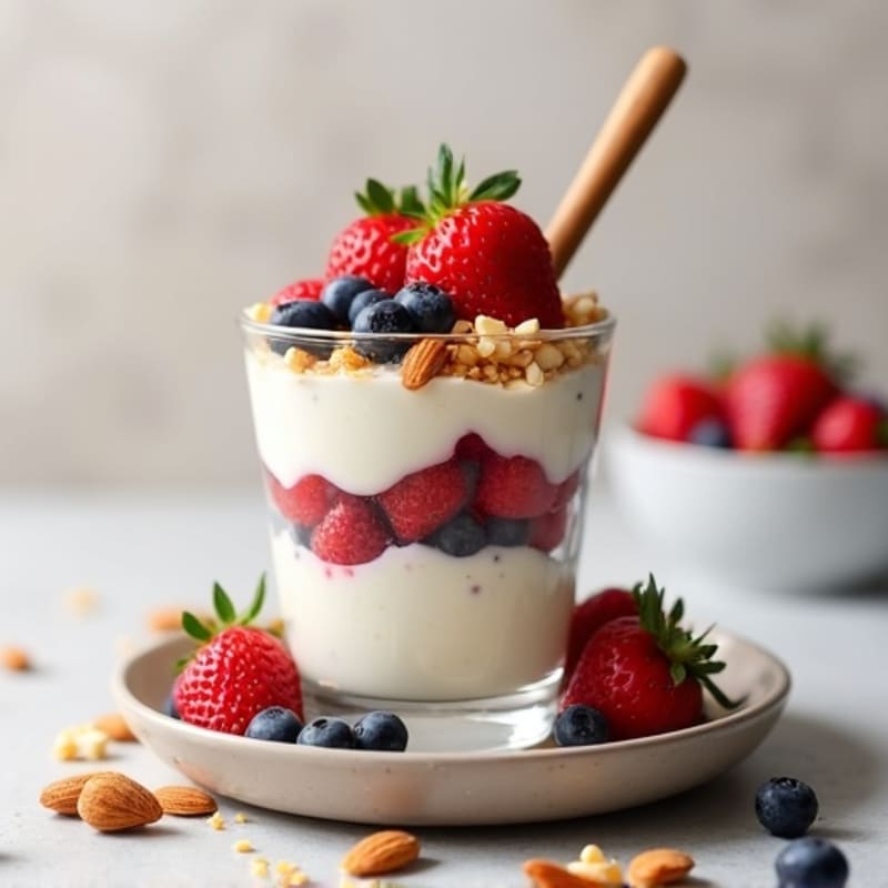 Greek Yogurt Protein Parfait with Mixed Berries and Almonds