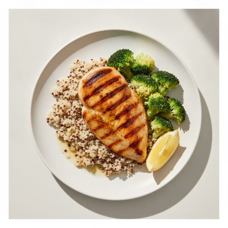 Grilled Chicken Breast with Quinoa and Steamed Broccoli