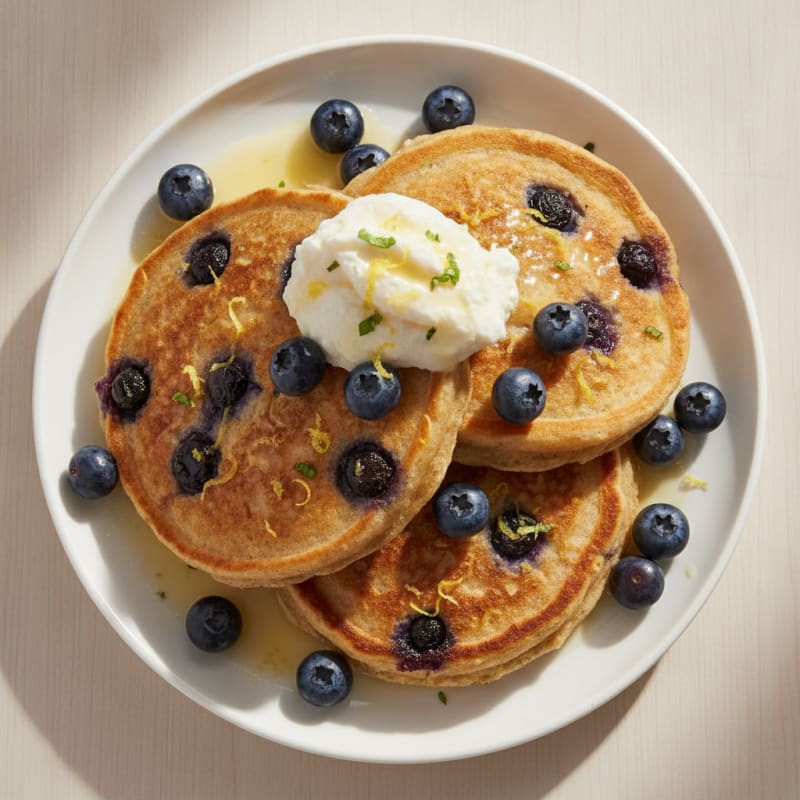 Blueberry Ricotta Pancakes with Lemon Zest