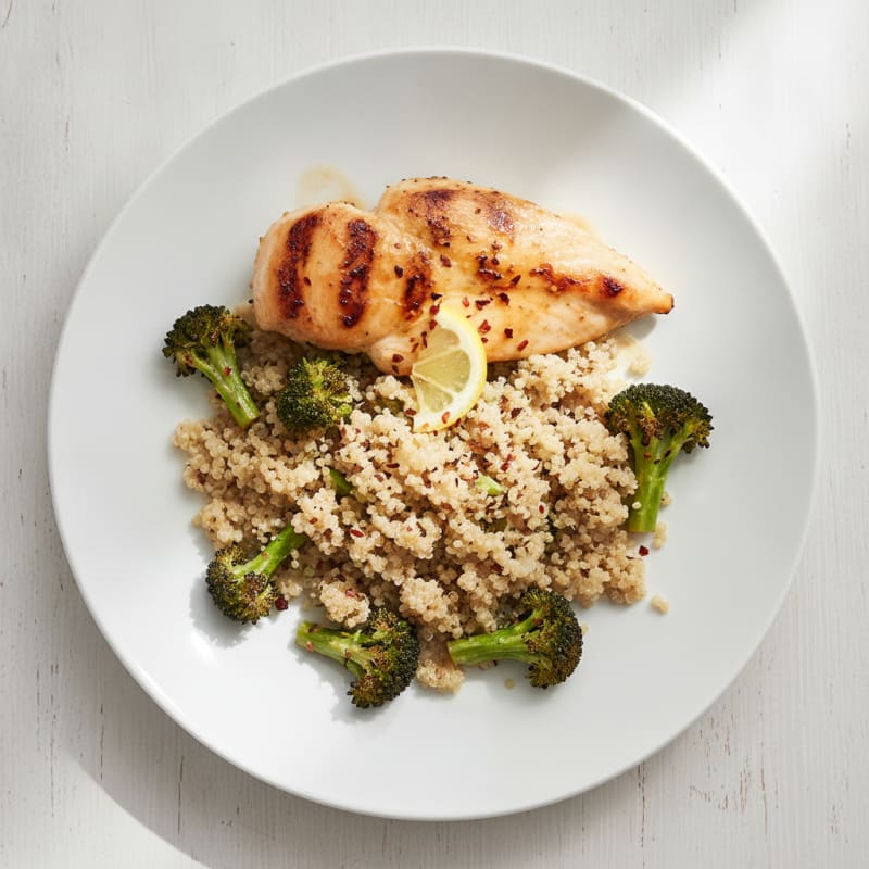 Grilled Chicken Breast with Roasted Broccoli and Quinoa