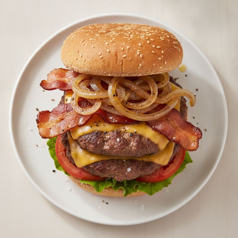 Double Bacon Cheeseburger with Caramelized Onions
