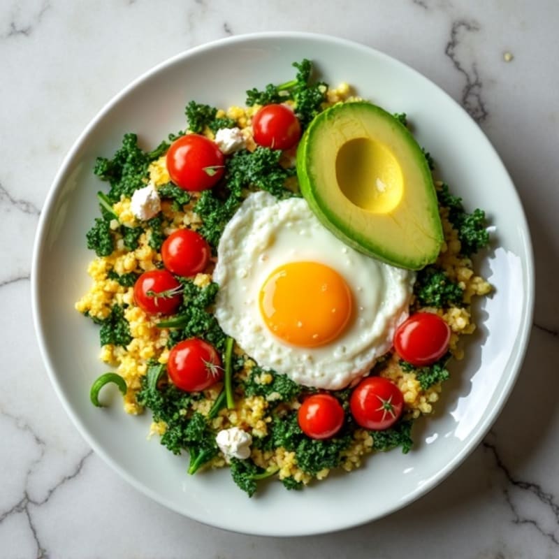 Egg White and Spinach Scramble with Cottage Cheese and Cherry Tomatoes