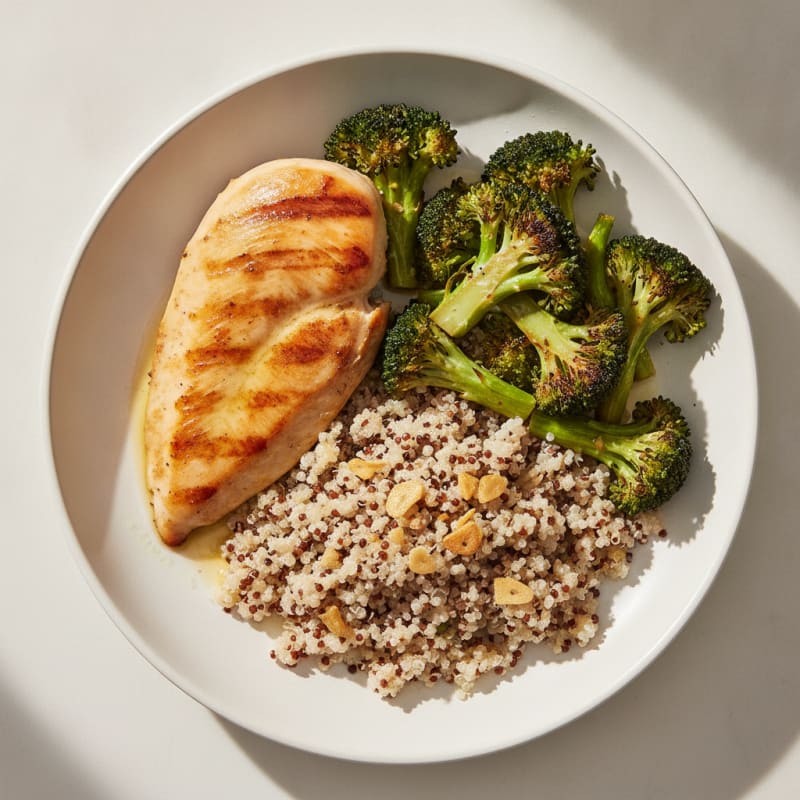 Grilled Chicken Breast with Roasted Broccoli and Quinoa