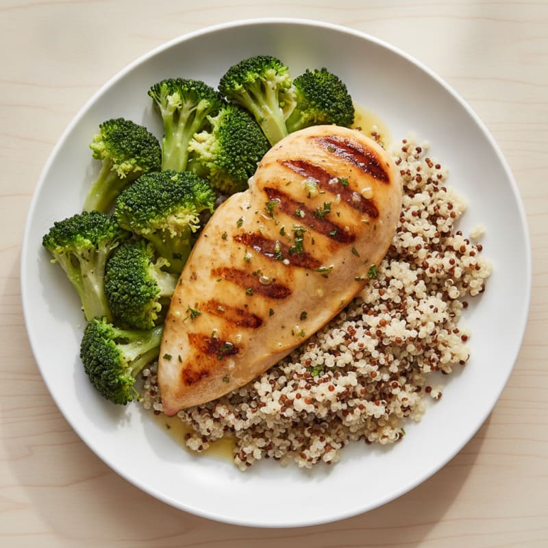Grilled Chicken Breast with Quinoa and Steamed Broccoli