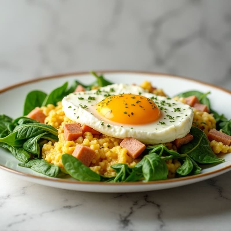 Egg White and Spinach Scramble with Cottage Cheese and Sliced Turkey