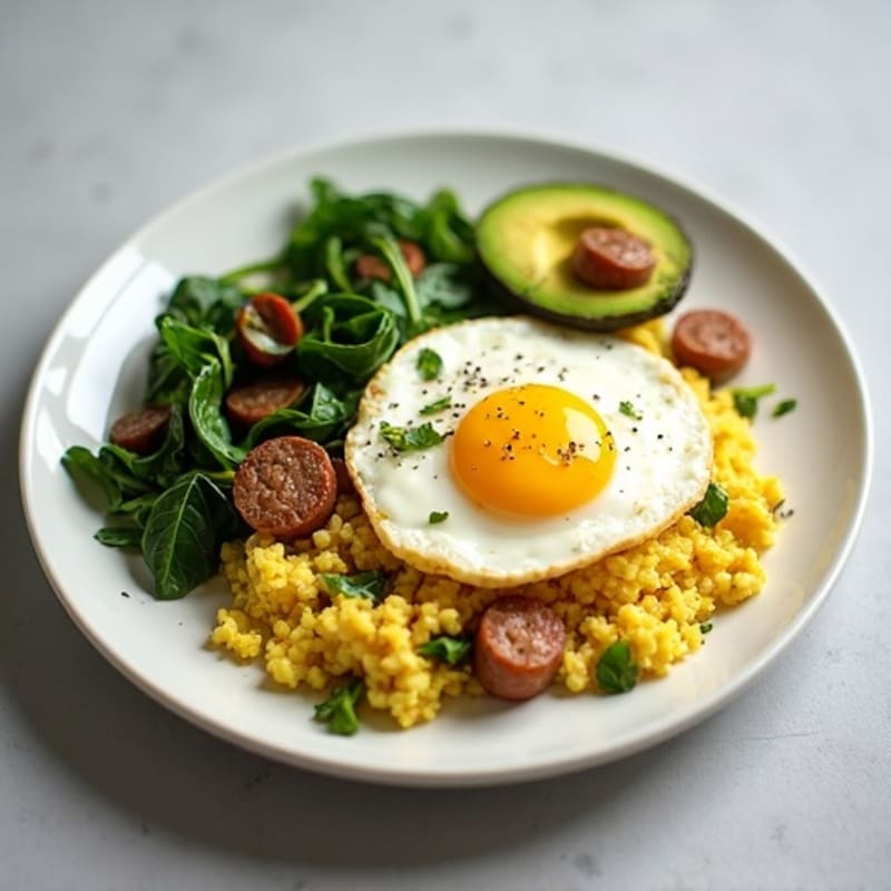 Egg White Scramble with Turkey Sausage and Spinach