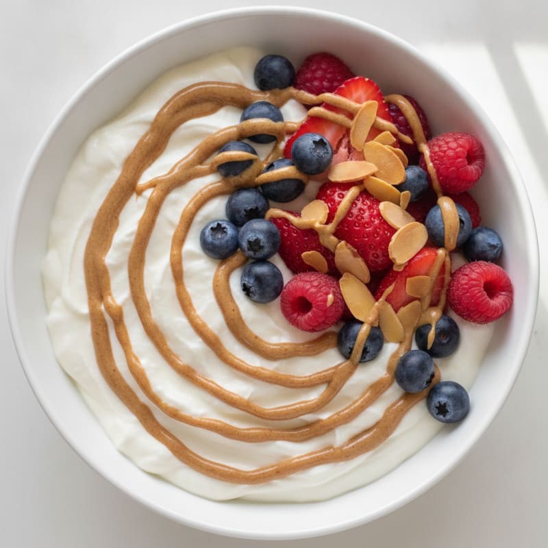 Greek Yogurt Protein Bowl with Mixed Berries and Almond Butter